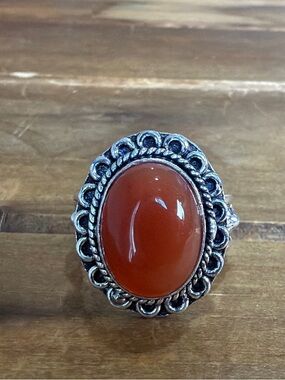 Vintage Style Carnelian Gemstone Ring Size 9 Silver 925 Medium Women Boho